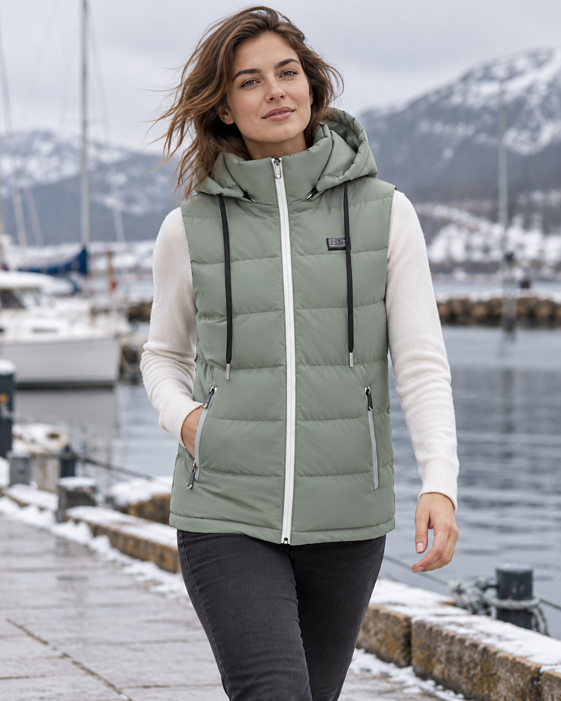 Doudoune chauffante hiver grise — porté en situation