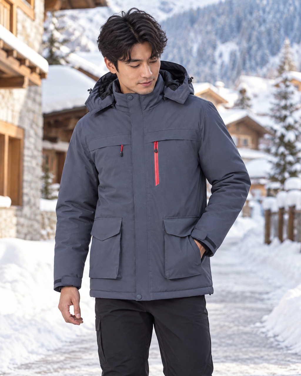Veste chauffante unisex grise — porté en situation