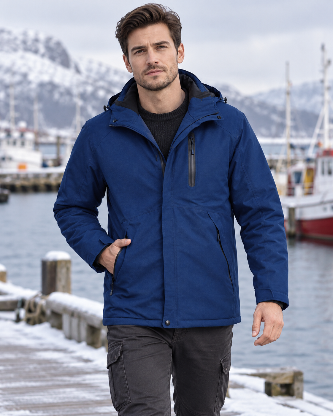 Veste chauffante pour le travail | bleu — porté en situation