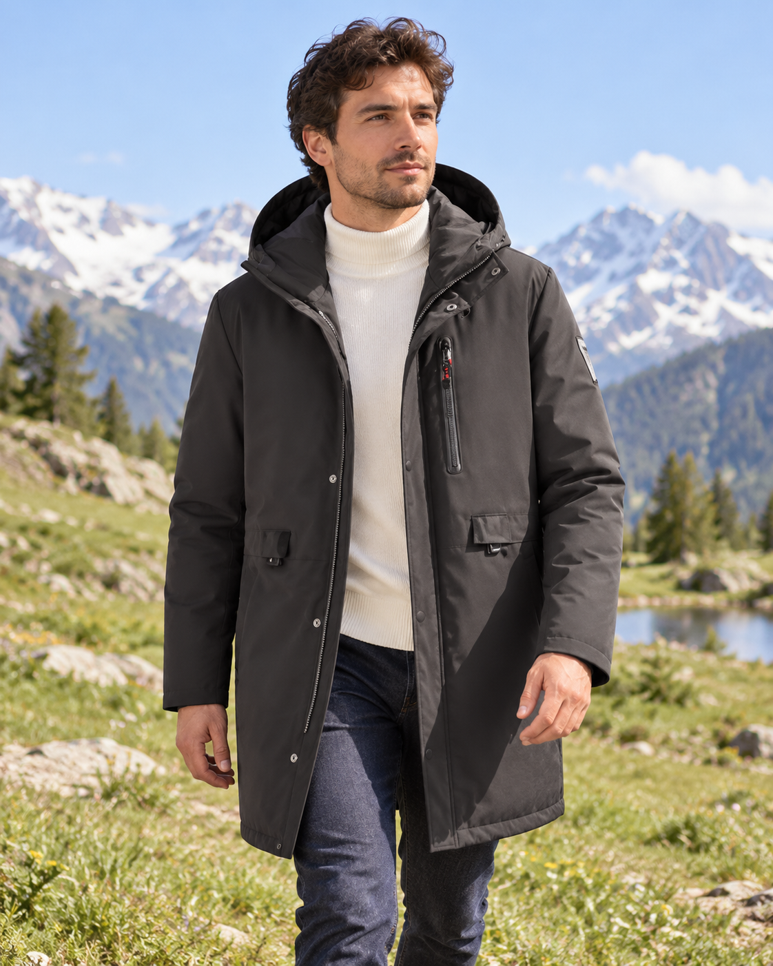 Manteau chauffant électrique homme et femme — porté en situation
