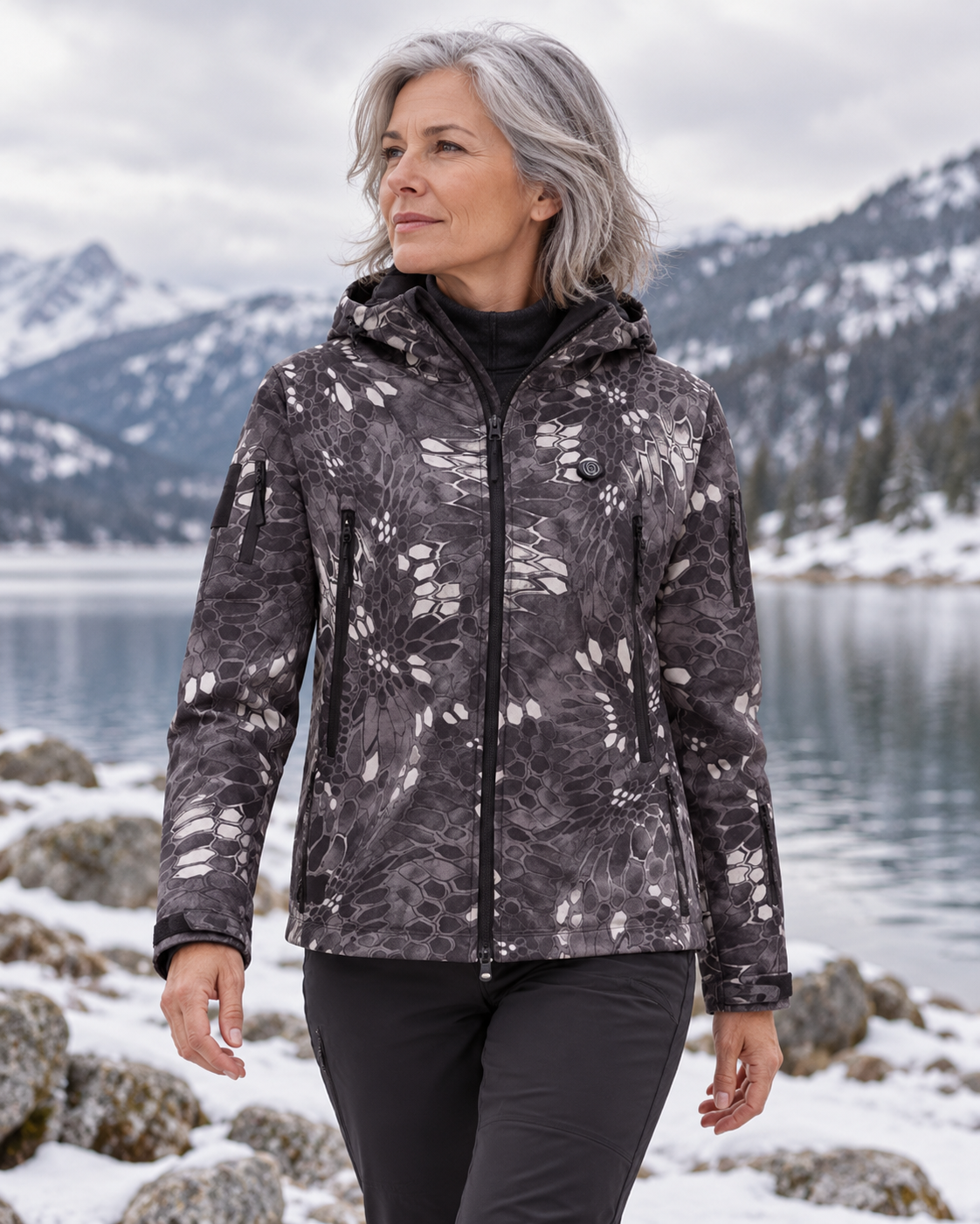 Veste chauffante légère camouflage — porté en situation