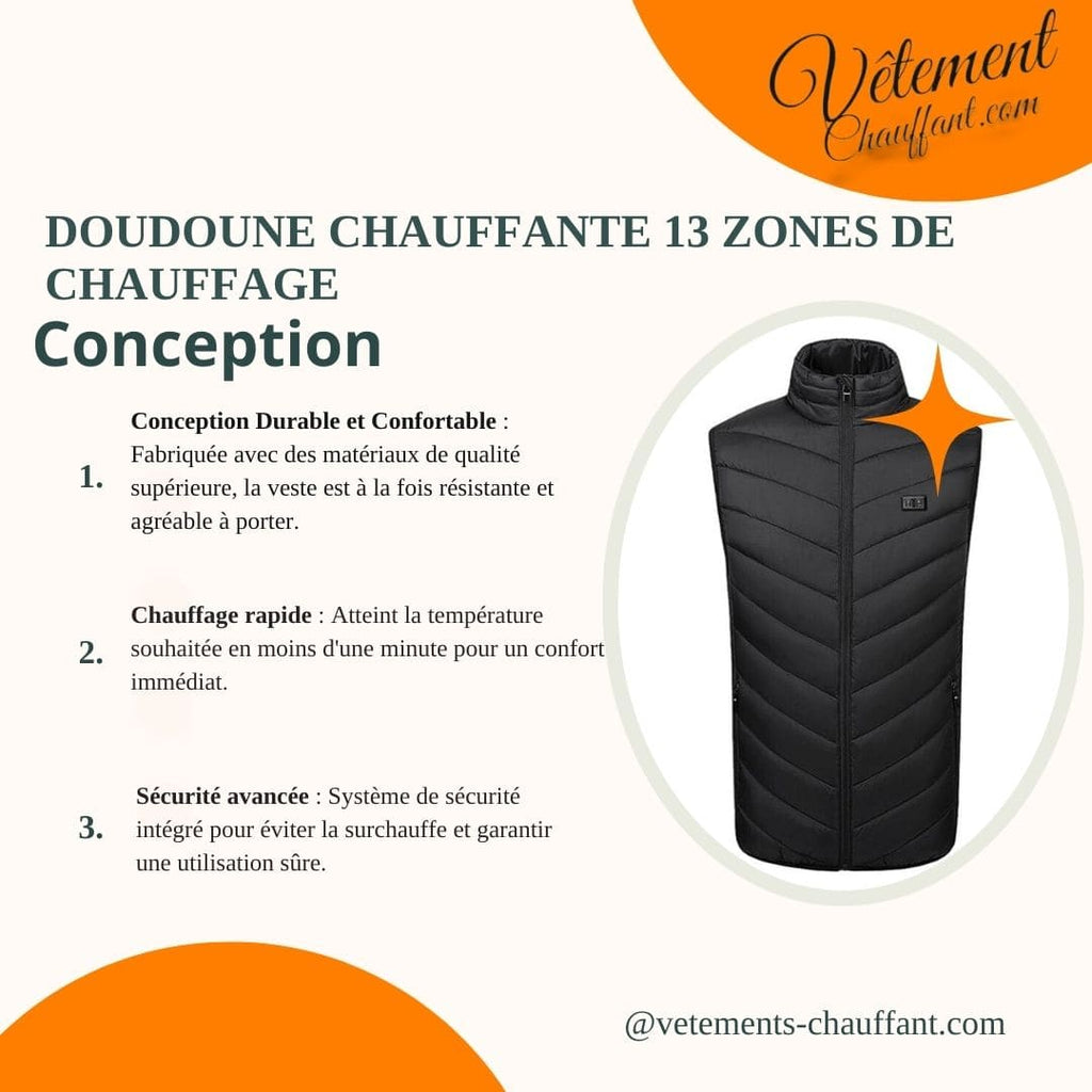 Doudoune chauffante 13 zones de chauffage