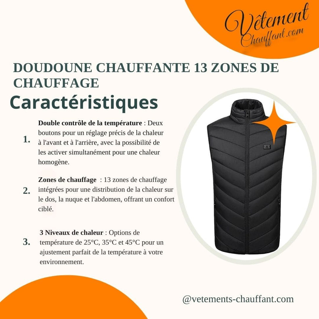 Doudoune chauffante 13 zones de chauffage