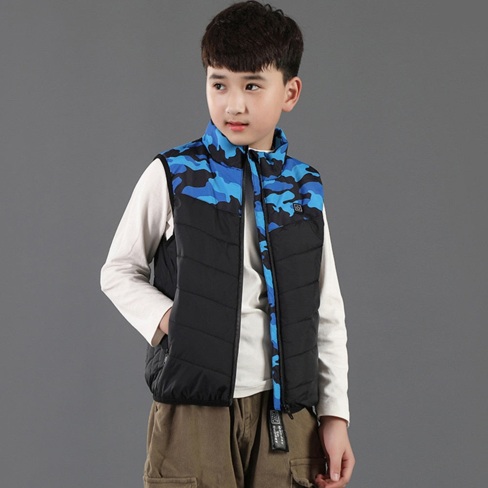 Gilet Chauffant Enfant Camouflage Bleue