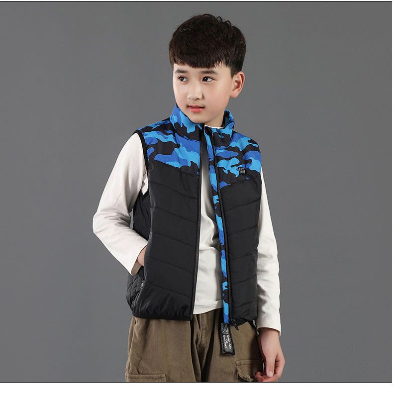 Gilet Chauffant Enfant Camouflage Bleue