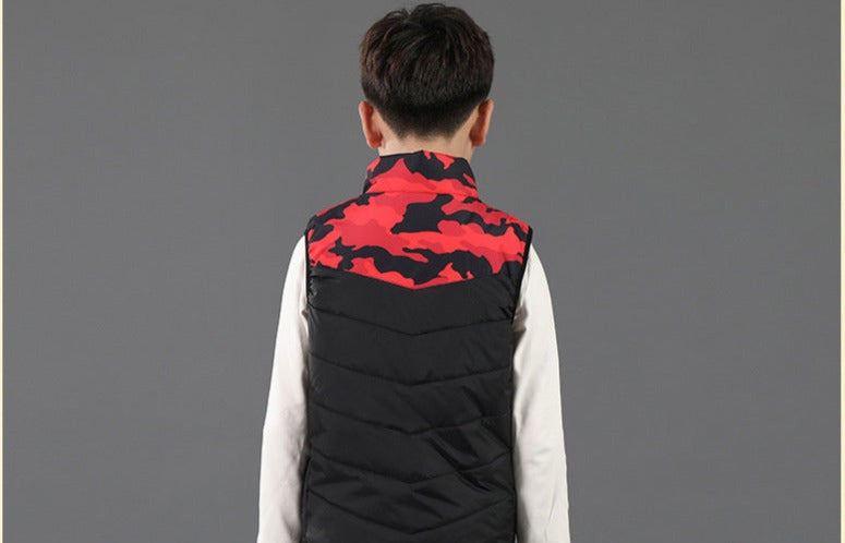 Gilet Chauffant Enfant Camouflage Rouge