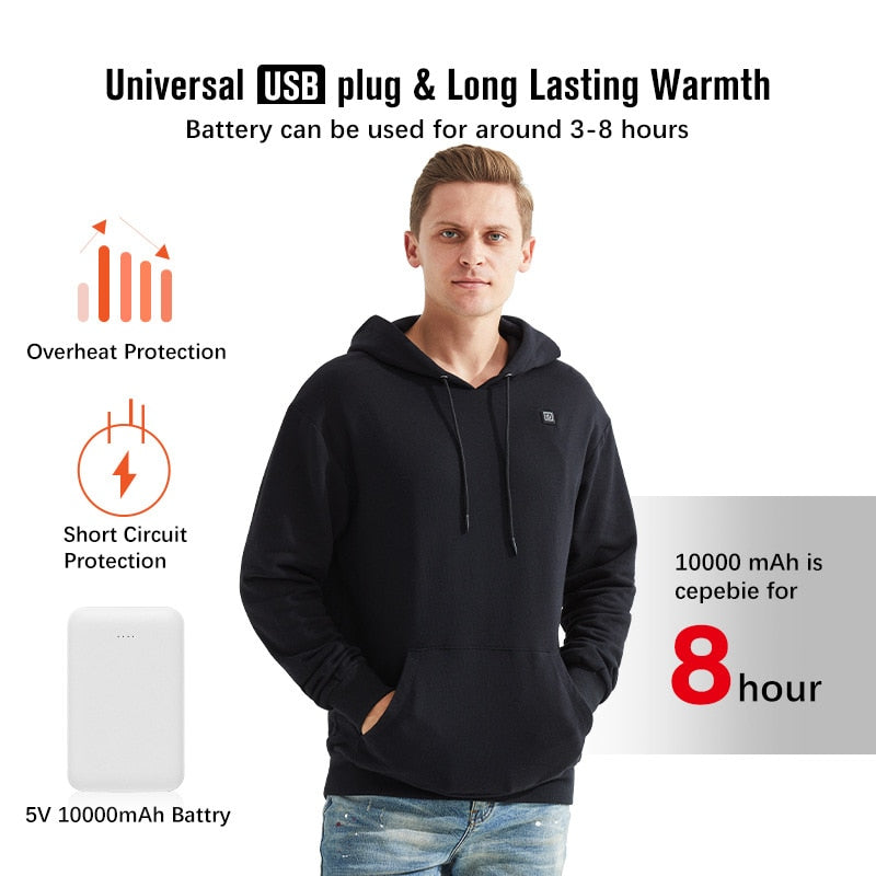 Sweat à capuche chauffant USB pour hommes et femmes gris