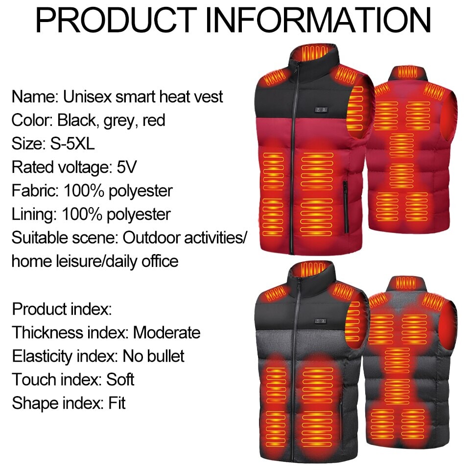 Veste chauffante électrique à manche courte rouge et noire