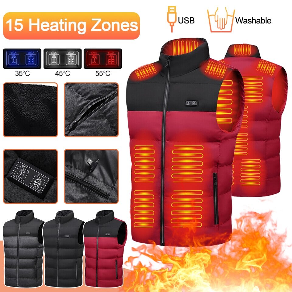 Veste chauffante électrique à manche courte rouge et noire