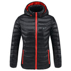 Veste d'hiver chauffante rouge et noire
