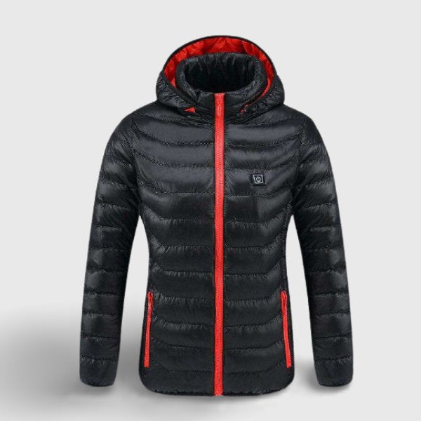 Veste d'hiver chauffante rouge et noire